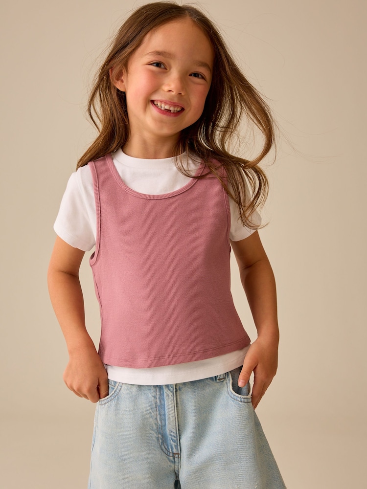Mauve Purple Short Sleeve Double Layer T-Shirt (3-16yrs) - Image 1 of 4 Mauve Purple Short Sleeve Double Layer T-Shirt (3-16yrs) - Image 1 of 4