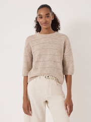 Hush Natural Arlette Gathered Sleeve Pointelle Stitch Wool Blend T-Shirt - Image 1 of 6