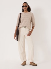 Hush Natural Arlette Gathered Sleeve Pointelle Stitch Wool Blend T-Shirt - Image 2 of 6