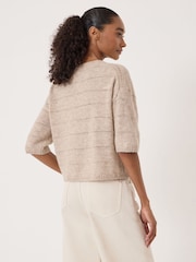 Hush Natural Arlette Gathered Sleeve Pointelle Stitch Wool Blend T-Shirt - Image 3 of 6