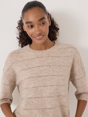 Hush Natural Arlette Gathered Sleeve Pointelle Stitch Wool Blend T-Shirt - Image 4 of 6