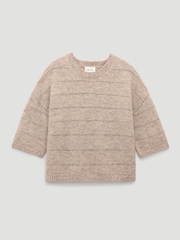 Hush Natural Arlette Gathered Sleeve Pointelle Stitch Wool Blend T-Shirt - Image 6 of 6