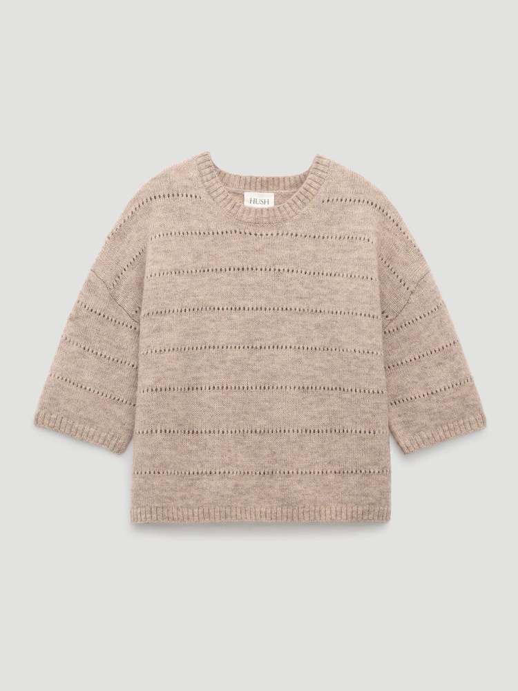 Hush Natural Arlette Gathered Sleeve Pointelle Stitch Wool Blend T-Shirt - Image 6 of 6 Hush Natural Arlette Gathered Sleeve Pointelle Stitch Wool Blend T-Shirt - Image 6 of 6