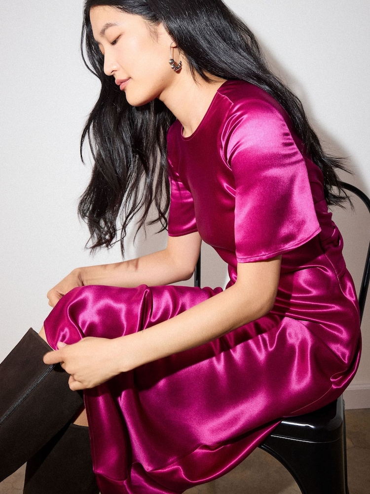 Whistles Pink Avery Satin Twist Dress - Image 2 of 4