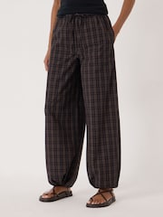 Hush Brown Bernie Check Wide Leg Cotton Blend Trousers - Image 1 of 5