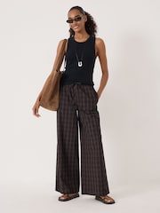 Hush Brown Bernie Check Wide Leg Cotton Blend Trousers - Image 2 of 5