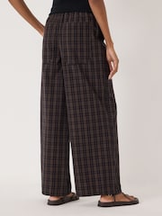 Hush Brown Bernie Check Wide Leg Cotton Blend Trousers - Image 3 of 5