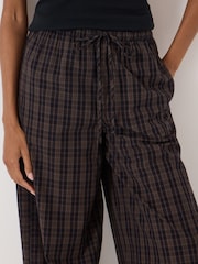 Hush Brown Bernie Check Wide Leg Cotton Blend Trousers - Image 4 of 5