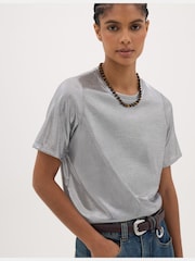 Hush Silver Reece Crew Neck Metallic Slub T-Shirt - Image 1 of 5