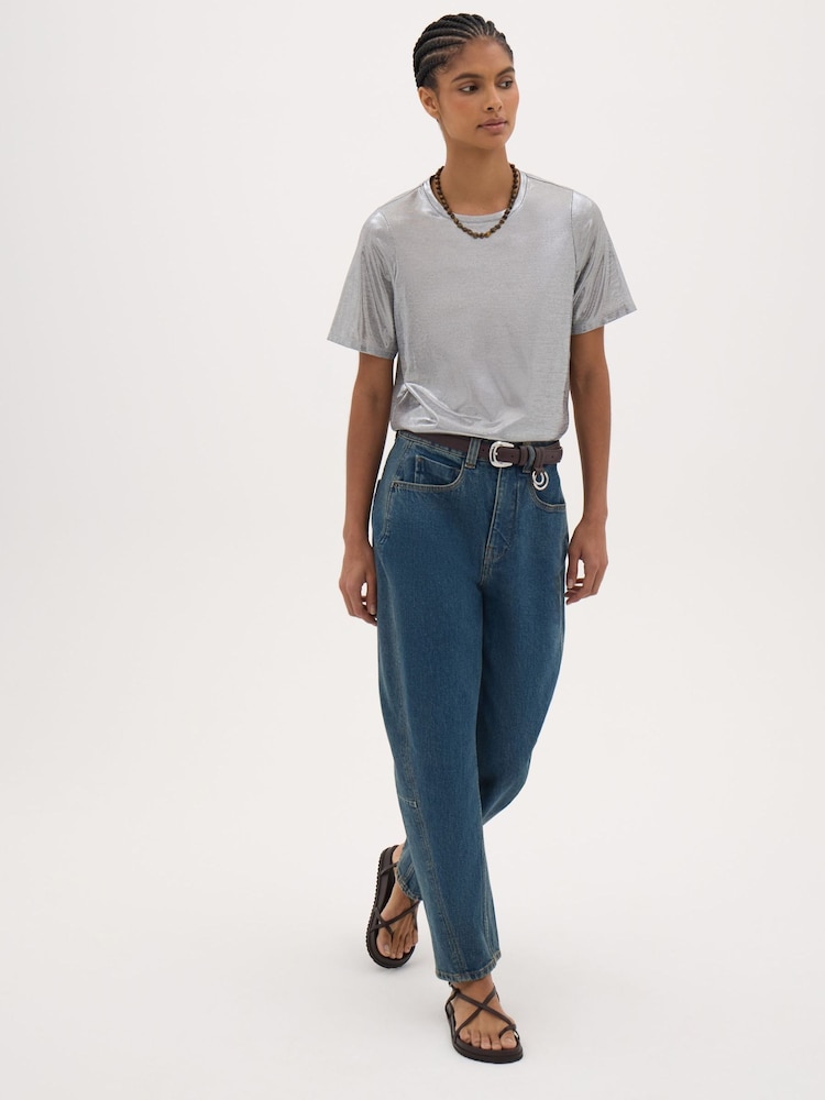 Hush Silver Reece Crew Neck Metallic Slub T-Shirt - Image 2 of 5