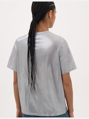 Hush Silver Reece Crew Neck Metallic Slub T-Shirt - Image 3 of 5