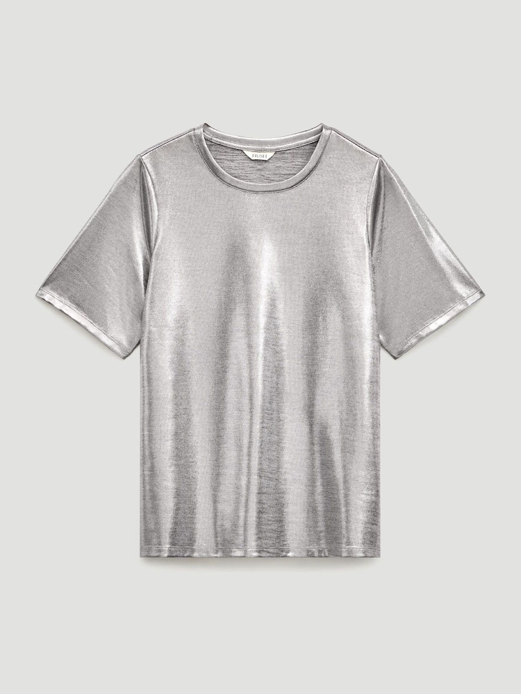Hush Silver Reece Crew Neck Metallic Slub T-Shirt - Image 5 of 5