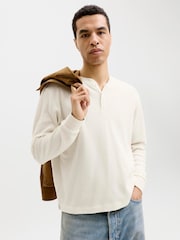 JACK & JONES Oversized Waffle Long Sleeve Henley T-Shirt - Imagem 3 de 9