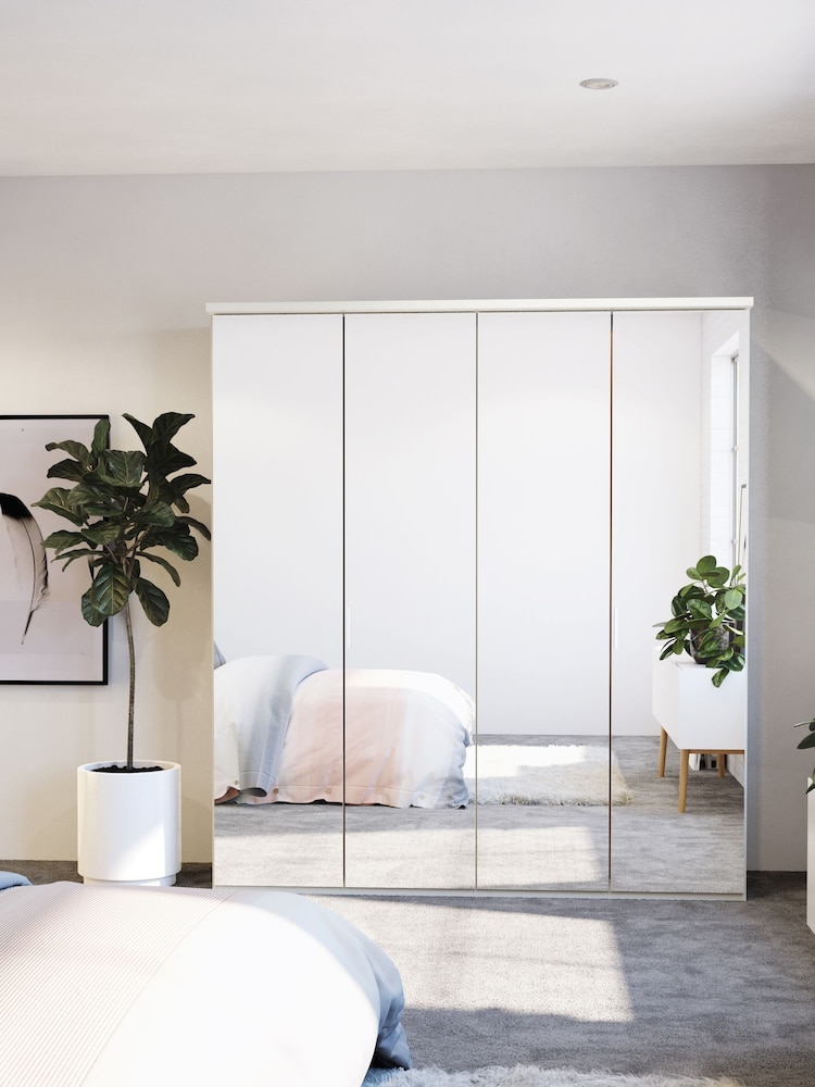 Wiemann Peyton White Mirror Semi Fitted 4 Door Wardrobe - Image 1 of 4