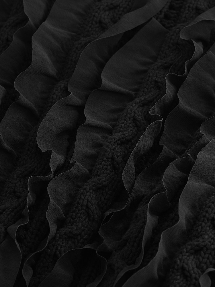 Schwarz - Langärmliger Pullover mit Rüschen und Zopfmuster - Bild 6 von 6 Schwarz - Langärmliger Pullover mit Rüschen und Zopfmuster - Bild 6 von 6