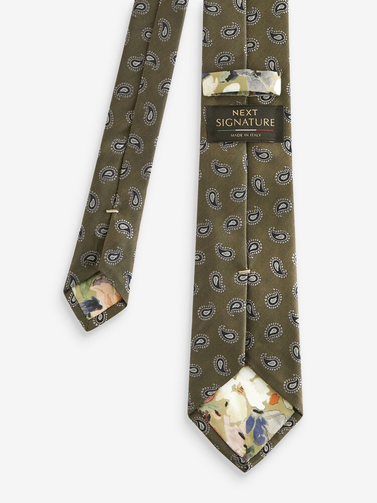 Khaki Green Paisley Signature Made In Italy Design Tie - Image 2 of 3