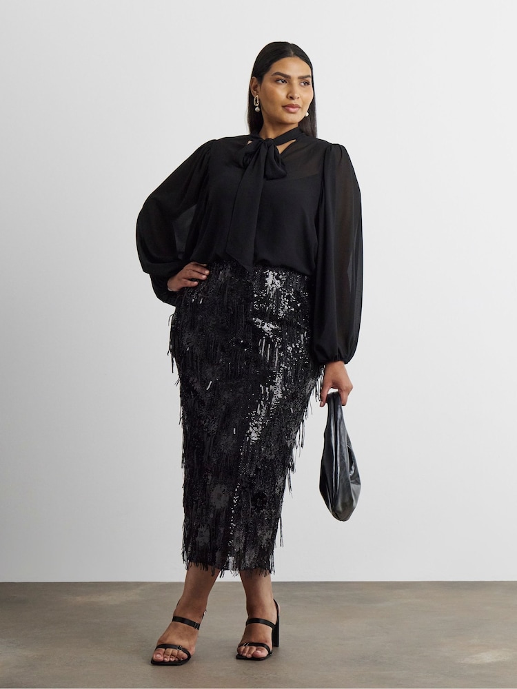 Joanna Hope Black Tassle Midi Skirt - Image 2 of 4 Joanna Hope Black Tassle Midi Skirt - Image 2 of 4