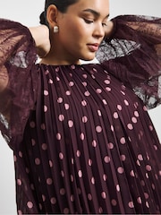 Joanna Hope Red Polka Dot Pleated Lace Sleeve Blouse - Image 4 of 4