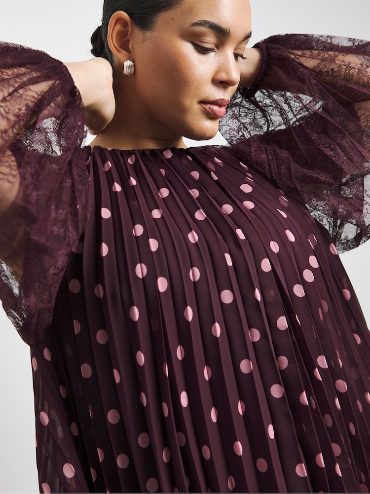 Joanna Hope Red Polka Dot Pleated Lace Sleeve Blouse - Image 4 of 4 Joanna Hope Red Polka Dot Pleated Lace Sleeve Blouse - Image 4 of 4