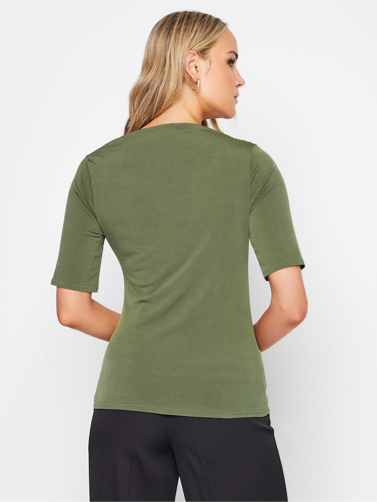 Long Tall Sally Green Draped Longsleeve Top - Image 2 of 4 Long Tall Sally Green Draped Longsleeve Top - Image 2 of 4