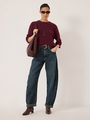 Hush Red Arlette Gathered Sleeve Pointelle Stitch Wool Blend T-Shirt - Image 2 of 5
