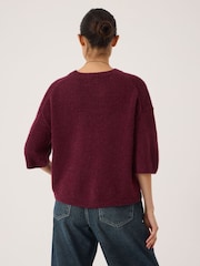 Hush Red Arlette Gathered Sleeve Pointelle Stitch Wool Blend T-Shirt - Image 3 of 5