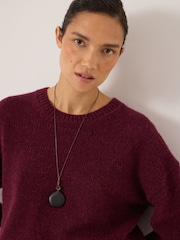 Hush Red Arlette Gathered Sleeve Pointelle Stitch Wool Blend T-Shirt - Image 4 of 5