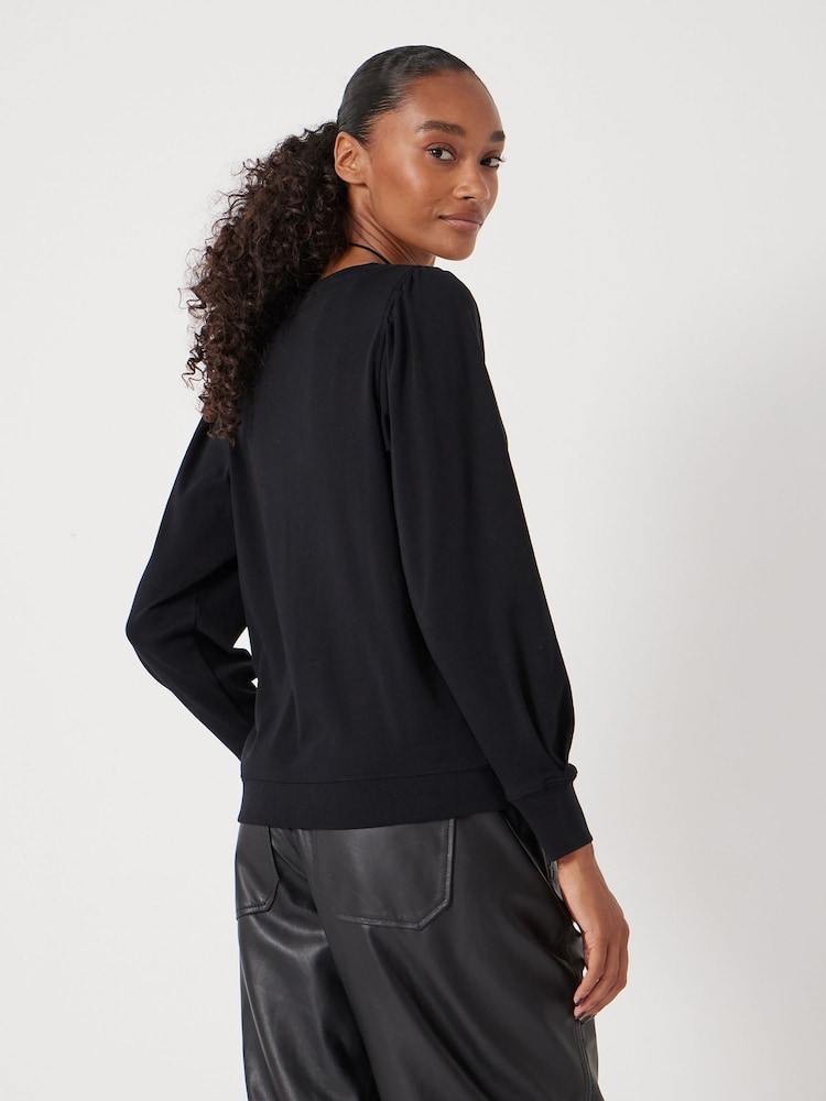 Hush Black Emily Puff Sleeve Jersey Top - Image 2 of 4 Hush Black Emily Puff Sleeve Jersey Top - Image 2 of 4