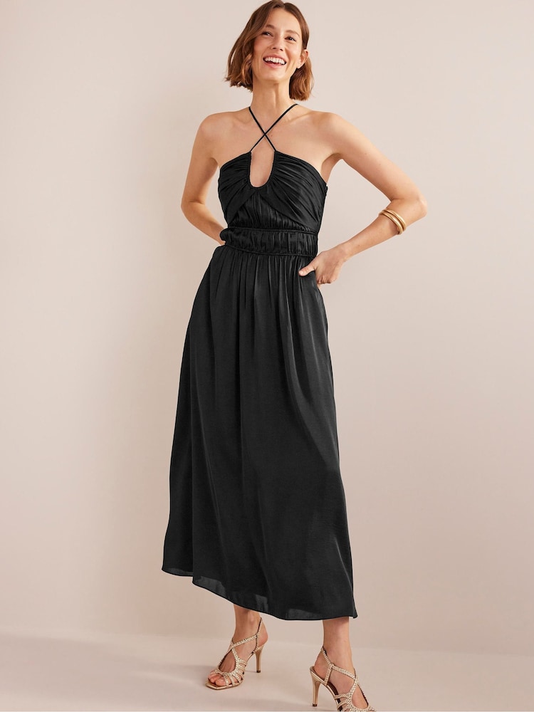 Boden Black Ruched Bust Satin Maxi Dress - Image 1 of 5 Boden Black Ruched Bust Satin Maxi Dress - Image 1 of 5