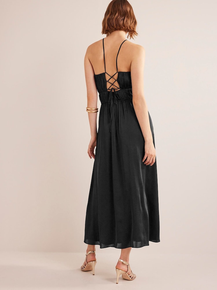 Boden Black Ruched Bust Satin Maxi Dress - Image 2 of 5 Boden Black Ruched Bust Satin Maxi Dress - Image 2 of 5
