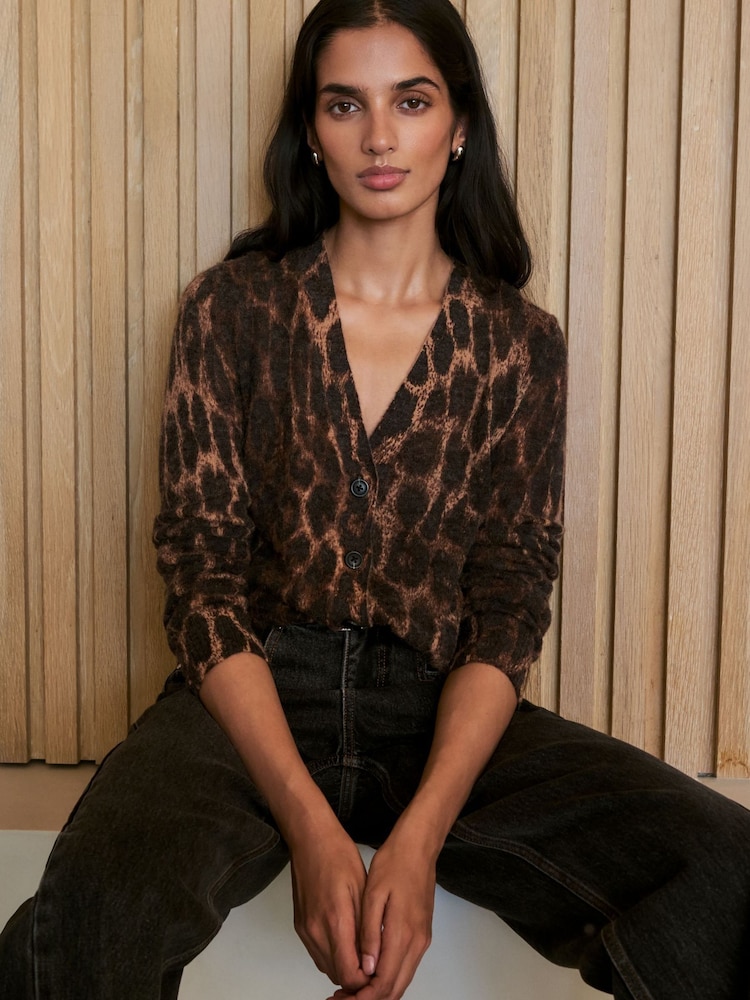 Hush Brown Cynthia Leopard Print Knitted Cardigan - Image 1 of 8