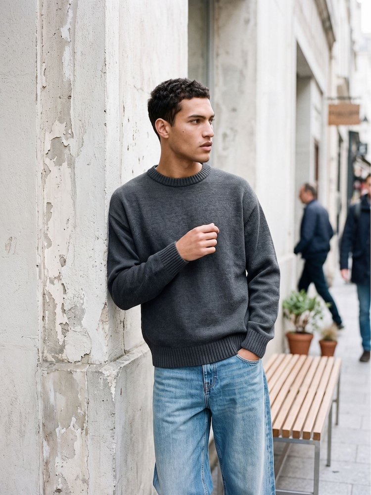 JACK & JONES Grey Textured Crew Neck Knitted Jumper - Image 1 of 3