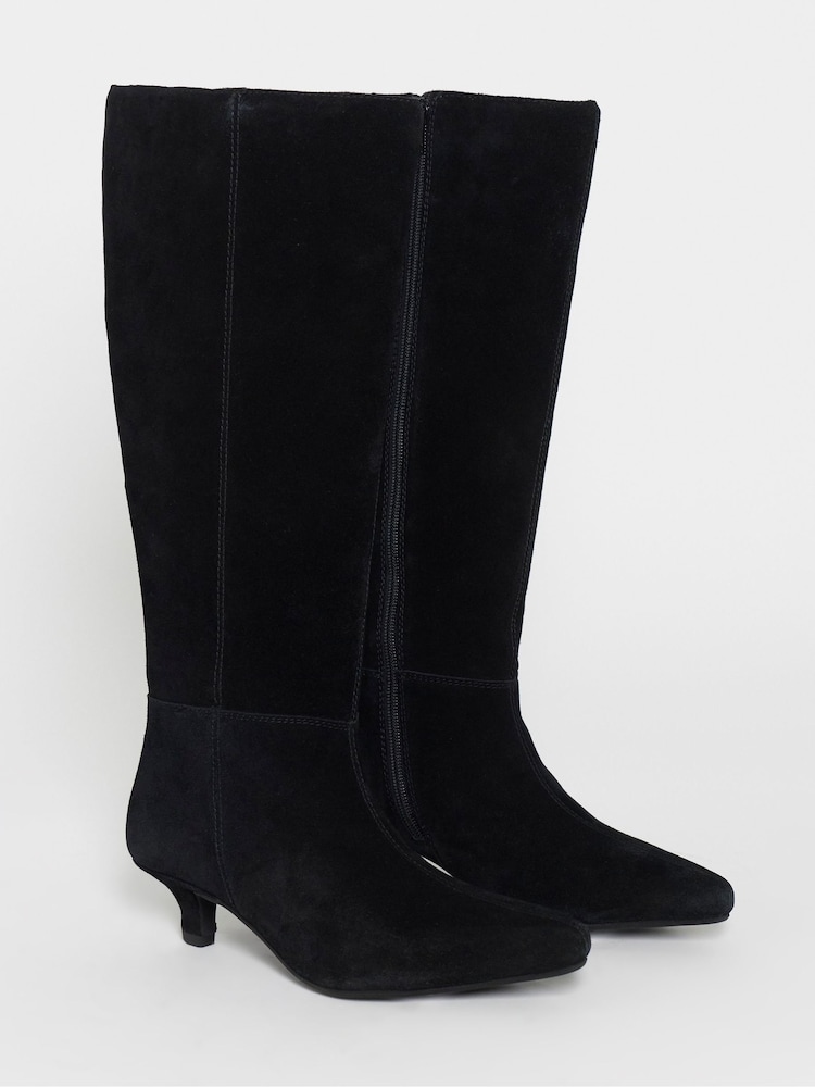 JD Williams Black Curvy Calf Leather Pointed Kitten Heel High Standard Fit Boots - Image 2 of 4 JD Williams Black Curvy Calf Leather Pointed Kitten Heel High Standard Fit Boots - Image 2 of 4