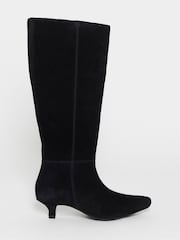 JD Williams Black Curvy Calf Leather Pointed Kitten Heel High Standard Fit Boots - Image 3 of 4