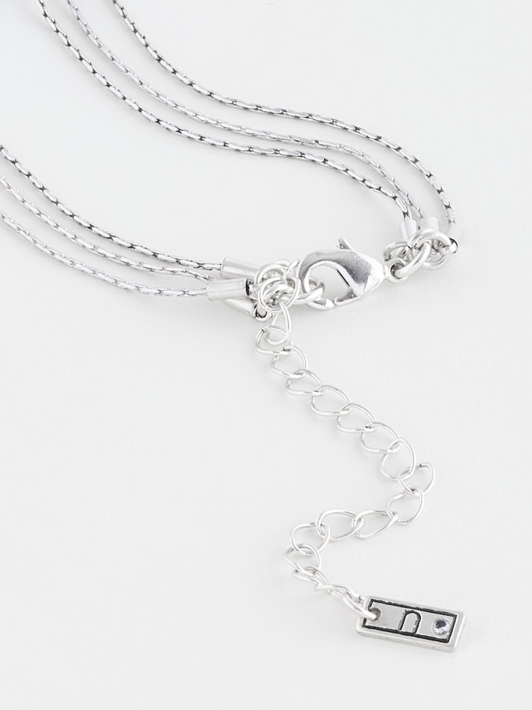 Silver Tone Multirow Turquoise Stone Necklace Made With Recycled Zinc - Image 2 of 2