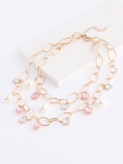 Gold Tone 2 Layer Open Link Pearl Necklace - Image 3 of 4