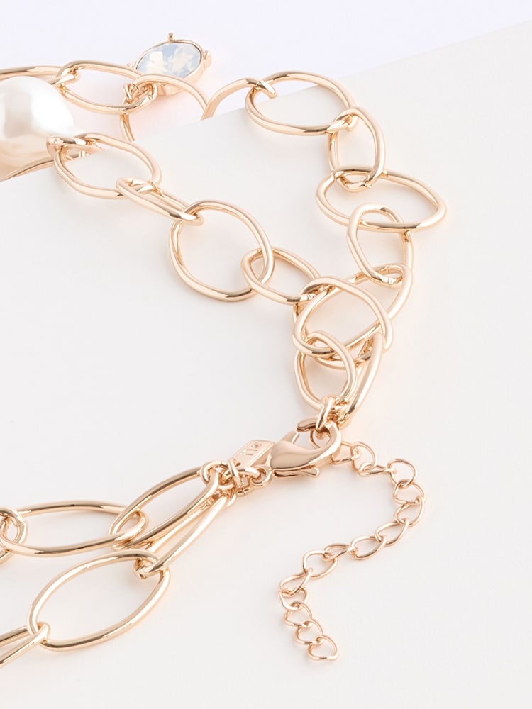 Gold Tone 2 Layer Open Link Pearl Necklace - Image 4 of 4 Gold Tone 2 Layer Open Link Pearl Necklace - Image 4 of 4