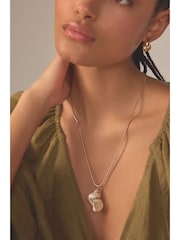 Gold Tone Real Pearl Pendant Necklace Made With Recycled Brass - Image 1 of 6