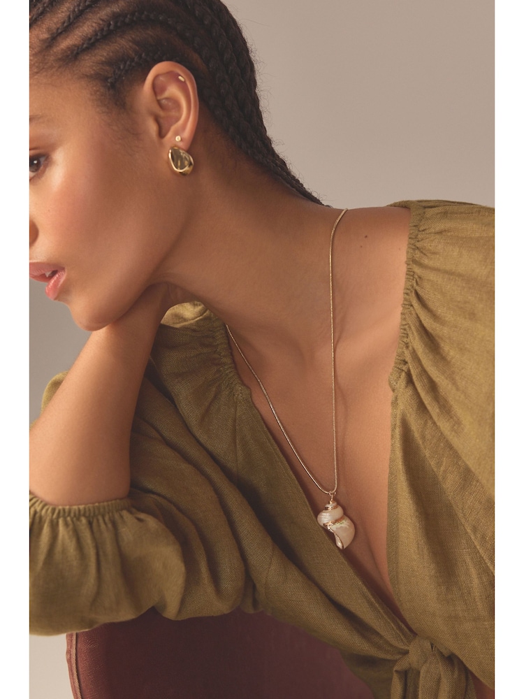 Gold Tone Real Pearl Pendant Necklace Made With Recycled Brass - Image 2 of 6