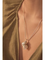 Gold Tone Real Pearl Pendant Necklace Made With Recycled Brass - Image 3 of 6