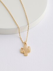 Gold Tone Cactus Necklace Made With Recycled Brass and Steel - Image 3 of 5