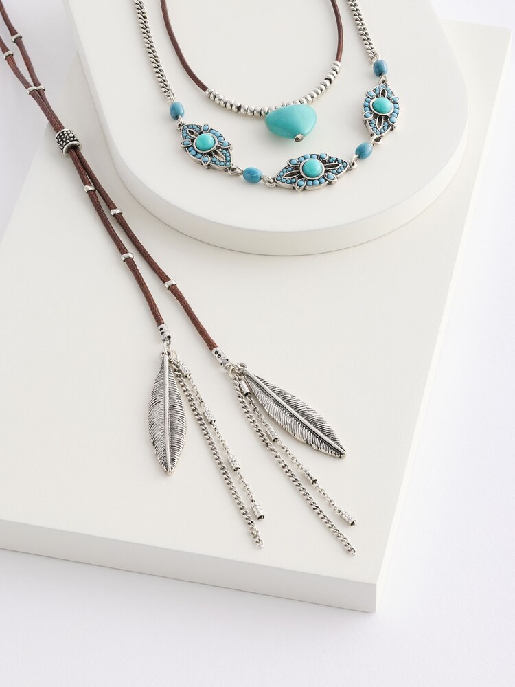 Brown 3 Layer Turquoise Cord Necklace - Image 1 of 2
