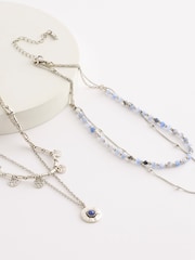 Blue Silver Tone 4 Layer Turquoise Necklace - Image 2 of 3