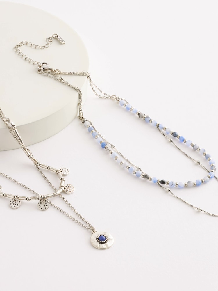 Blue Silver Tone 4 Layer Turquoise Necklace - Image 2 of 3