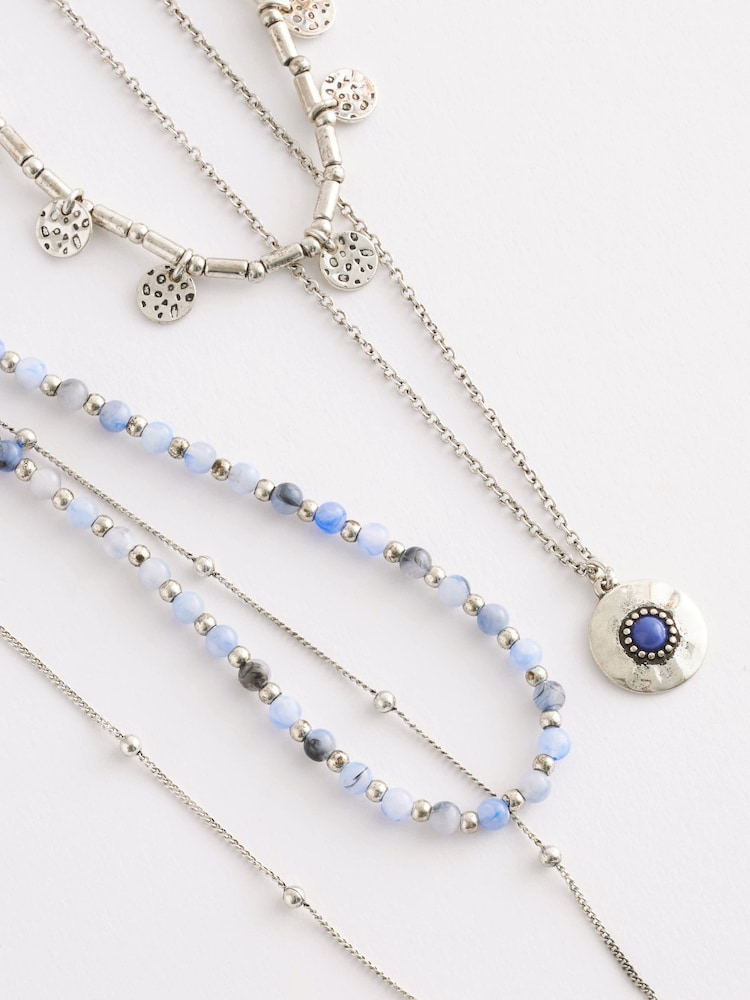 Blue Silver Tone 4 Layer Turquoise Necklace - Image 3 of 3 Blue Silver Tone 4 Layer Turquoise Necklace - Image 3 of 3