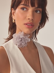 Light Grey Flower Corsage Wrap Choker Necklace - Image 1 of 5