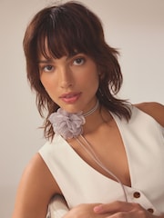 Light Grey Flower Corsage Wrap Choker Necklace - Image 2 of 5
