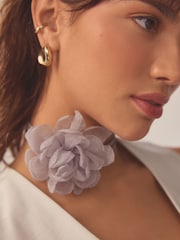 Light Grey Flower Corsage Wrap Choker Necklace - Image 3 of 5