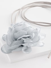 Light Grey Flower Corsage Wrap Choker Necklace - Image 4 of 5