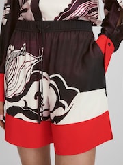 Reiss Burgundy/Cream Fallon Printed Drawstring Shorts - Image 1 of 7
